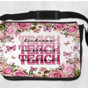 Women's Pink Teacher Floral Butterfly Design Messenger Shoulder Computer Bag